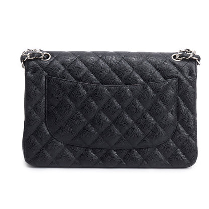 Chanel Black Quilted Caviar Leather Classic Jumbo Double Flap Bag
