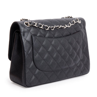 Chanel Black Quilted Caviar Leather Classic Jumbo Double Flap Bag