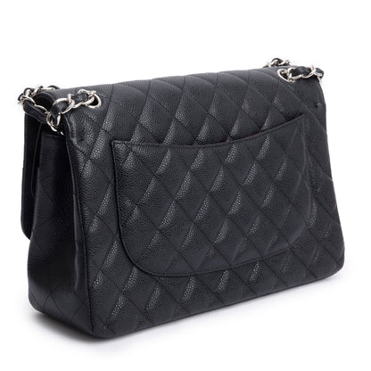 Chanel Black Quilted Caviar Leather Classic Jumbo Double Flap Bag