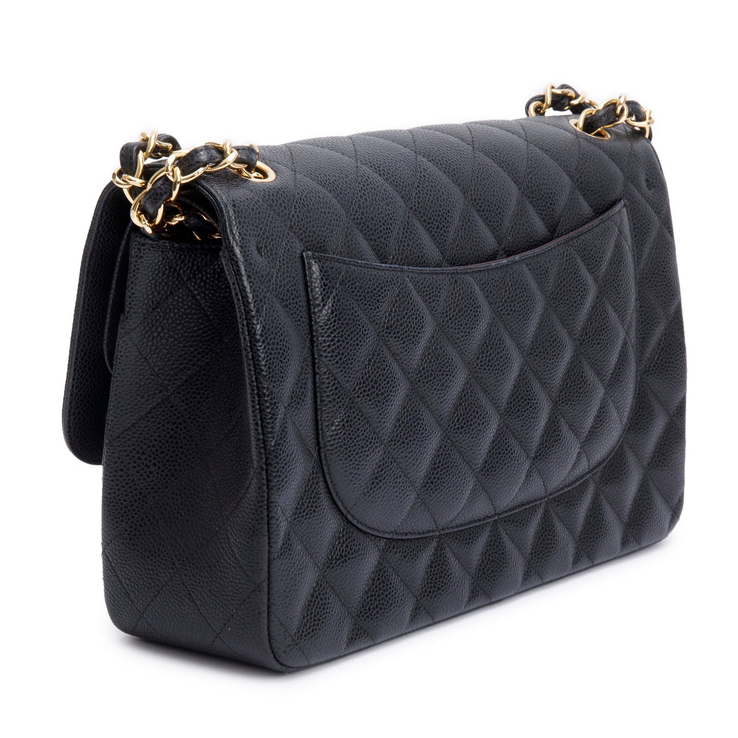 Chanel Black Quilted Caviar Leather Classic Jumbo Double Flap Bag