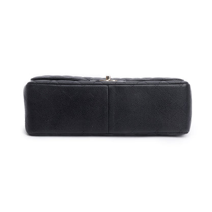 Chanel Black Quilted Caviar Leather Classic Jumbo Double Flap Bag