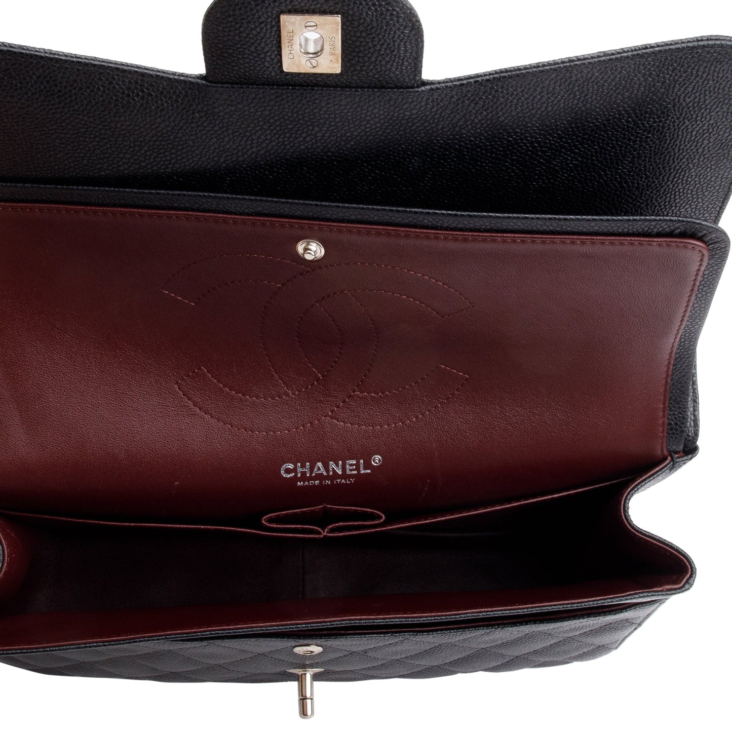 Chanel Black Quilted Caviar Leather Classic Jumbo Double Flap Bag
