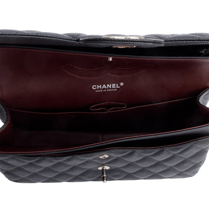Chanel Black Quilted Caviar Leather Classic Jumbo Double Flap Bag