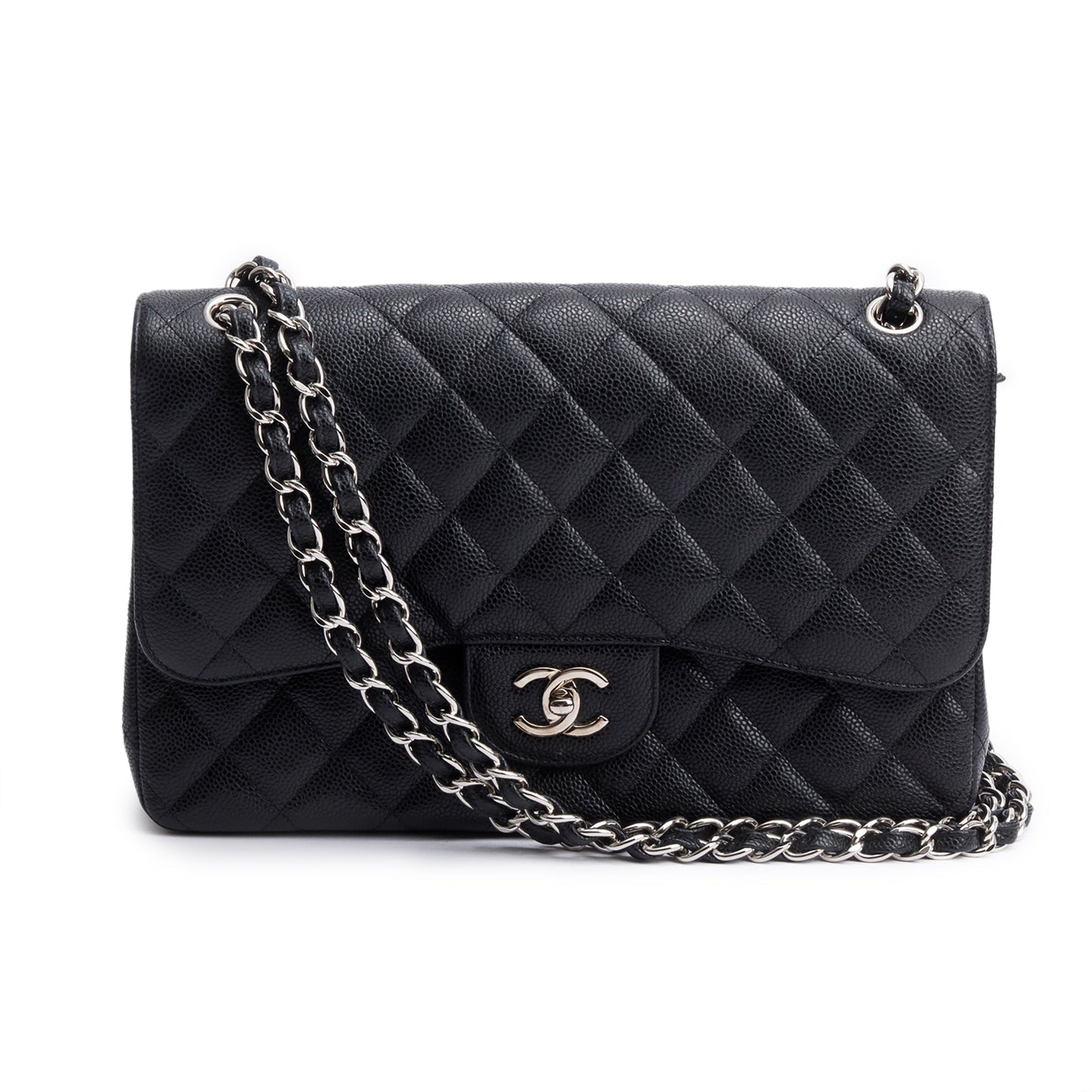 Chanel Black Quilted Caviar Leather Classic Jumbo Double Flap Bag
