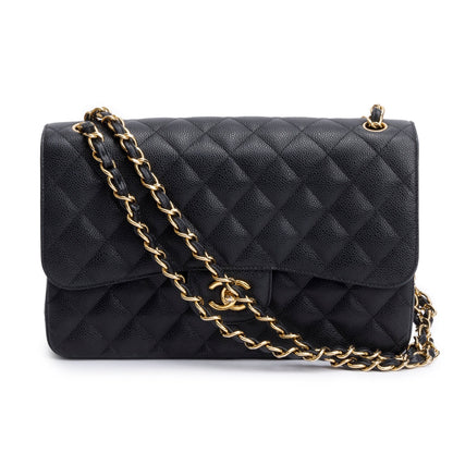 Chanel Black Quilted Caviar Leather Classic Jumbo Double Flap Bag