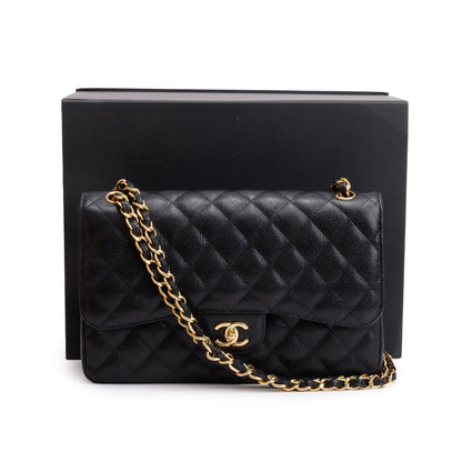 Chanel Black Quilted Caviar Leather Classic Jumbo Double Flap Bag