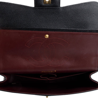 Chanel Black Quilted Caviar Leather Classic Jumbo Double Flap Bag