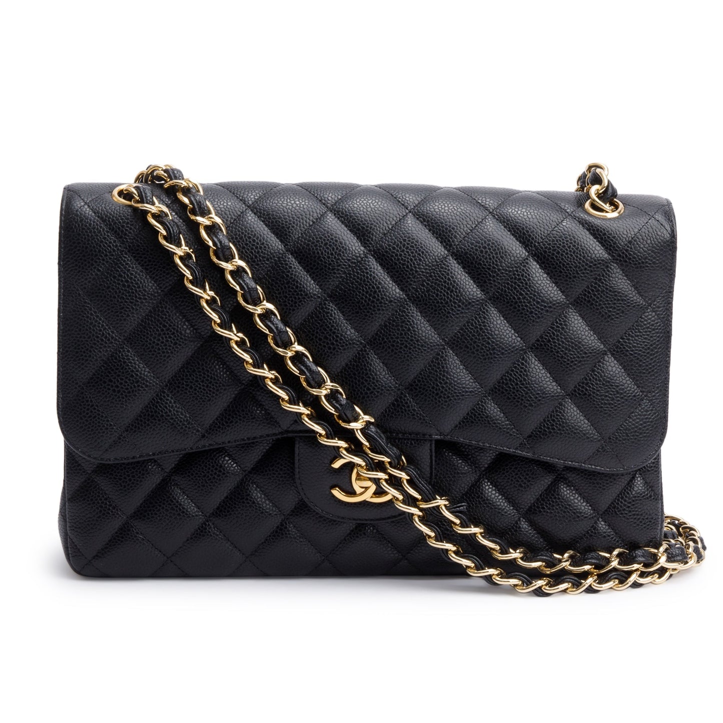 Chanel Black Quilted Caviar Leather Classic Jumbo Double Flap Bag