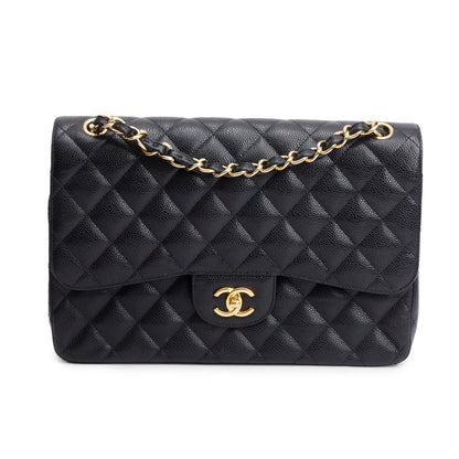 Chanel Black Quilted Caviar Leather Classic Jumbo Double Flap Bag