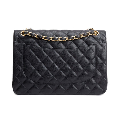 Chanel Black Quilted Caviar Leather Classic Jumbo Double Flap Bag