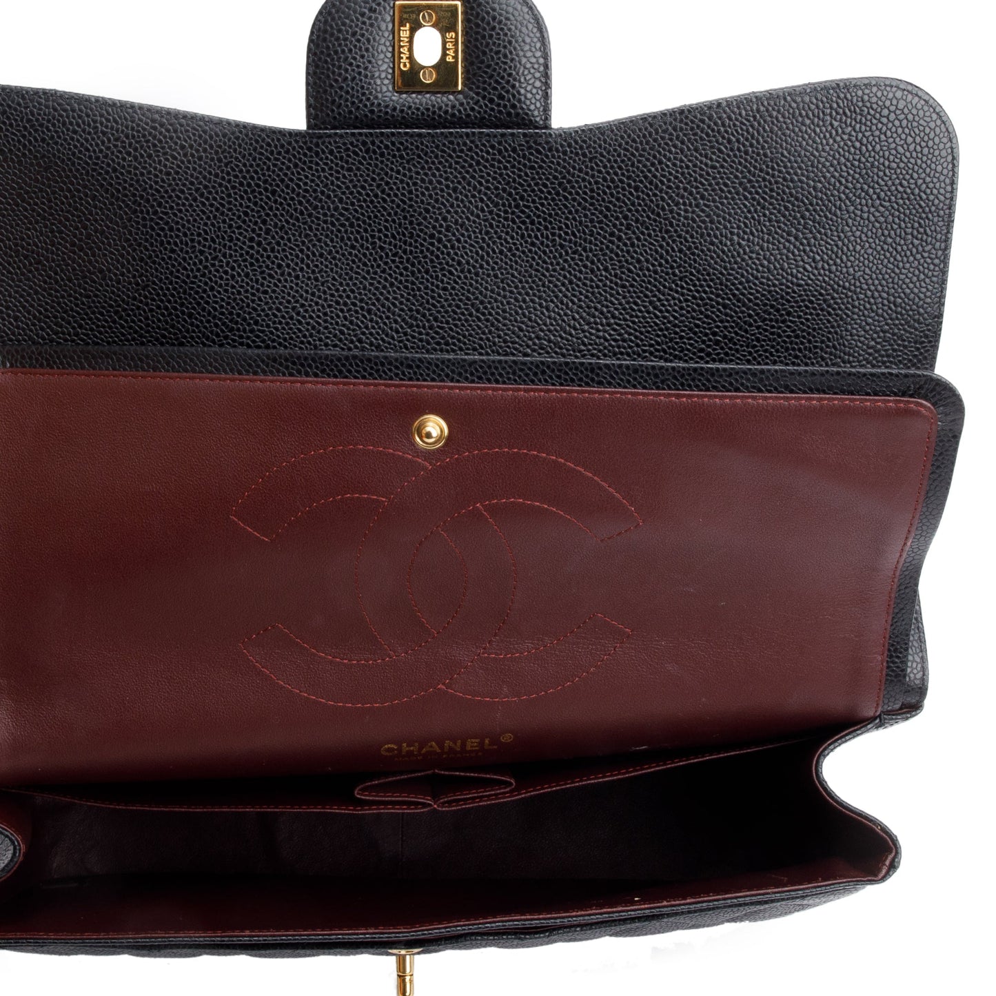 Chanel Black Quilted Caviar Leather Classic Jumbo Double Flap Bag
