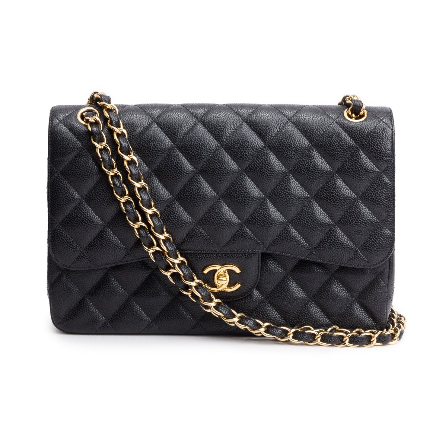 Chanel Black Quilted Caviar Leather Classic Jumbo Double Flap Bag