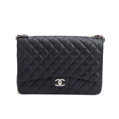 Chanel Black Quilted Caviar Leather Classic Maxi Double Flap Bag