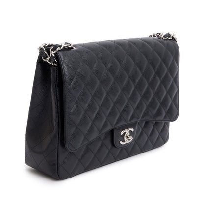 Chanel Black Quilted Caviar Leather Classic Maxi Double Flap Bag