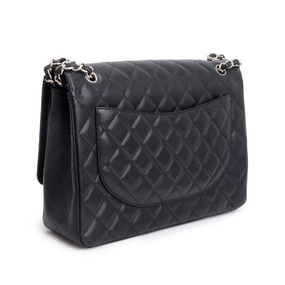 Chanel Black Quilted Caviar Leather Classic Maxi Double Flap Bag