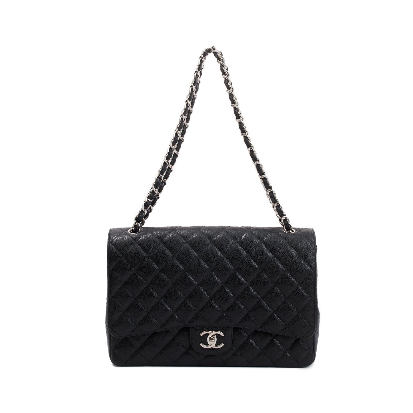 Chanel Black Quilted Caviar Leather Classic Maxi Double Flap Bag