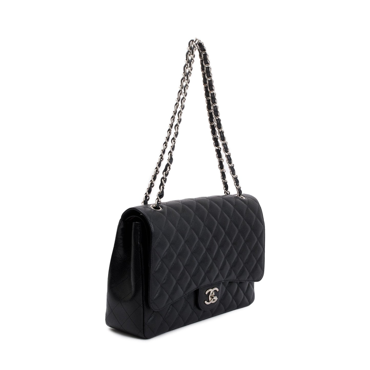 Chanel Black Quilted Caviar Leather Classic Maxi Double Flap Bag