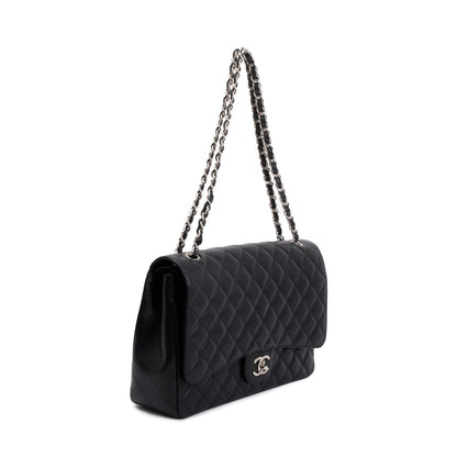 Chanel Black Quilted Caviar Leather Classic Maxi Double Flap Bag