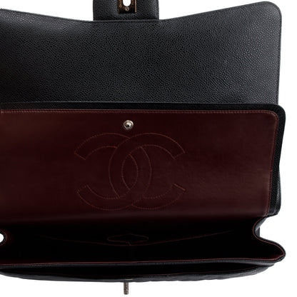 Chanel Black Quilted Caviar Leather Classic Maxi Double Flap Bag