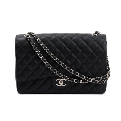 Chanel Black Quilted Caviar Leather Classic Maxi Double Flap Bag