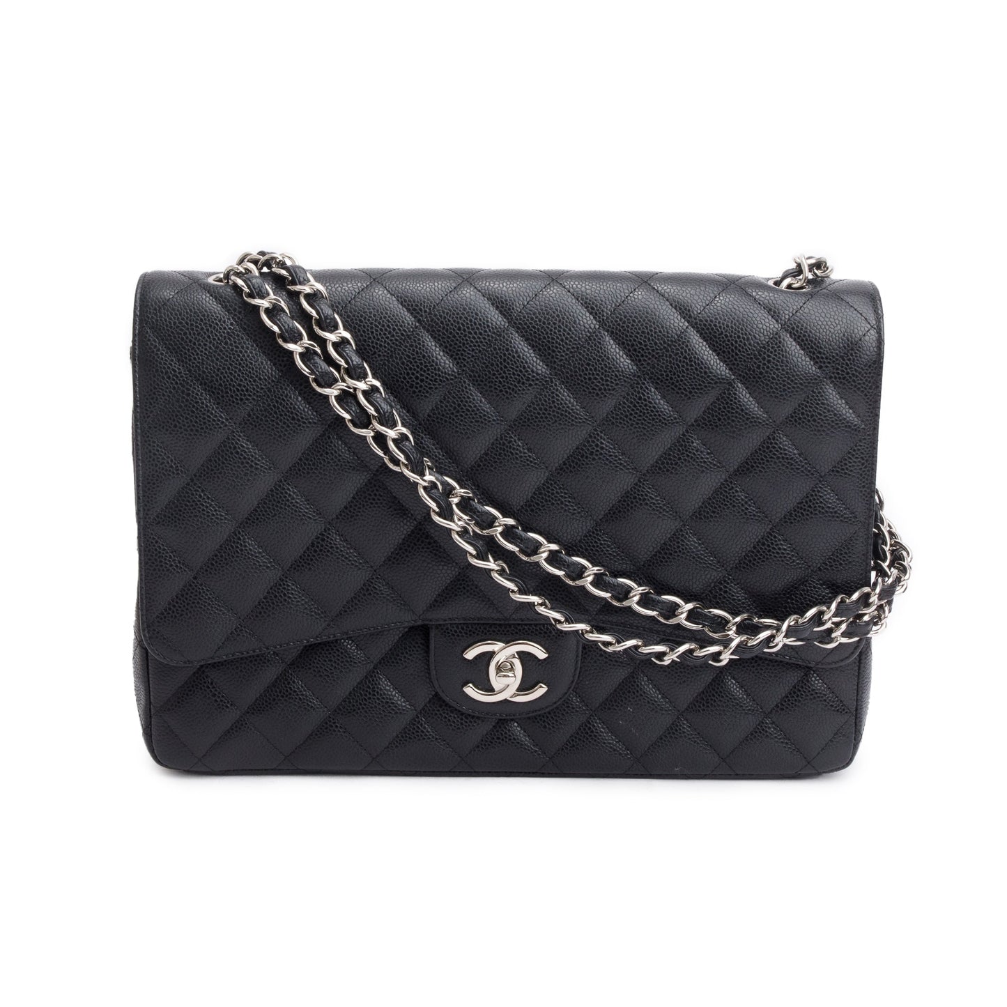 Chanel Black Quilted Caviar Leather Classic Maxi Double Flap Bag