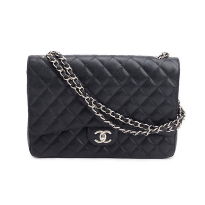 Chanel Black Quilted Caviar Leather Classic Maxi Double Flap Bag