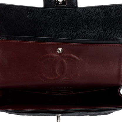Chanel Black Quilted Caviar Leather Classic Medium Double Flap Bag