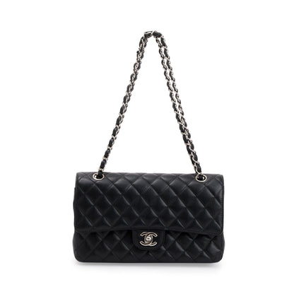 Chanel Black Quilted Caviar Leather Classic Medium Double Flap Bag