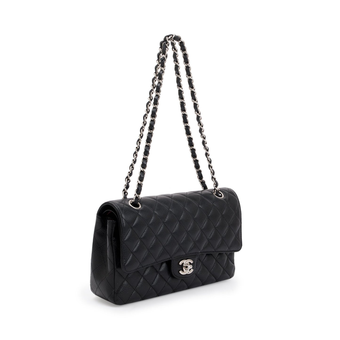 Chanel Black Quilted Caviar Leather Classic Medium Double Flap Bag
