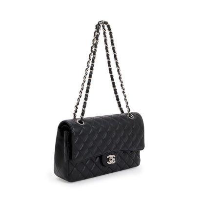 Chanel Black Quilted Caviar Leather Classic Medium Double Flap Bag