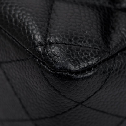 Chanel Black Quilted Caviar Leather Classic Medium Double Flap Bag