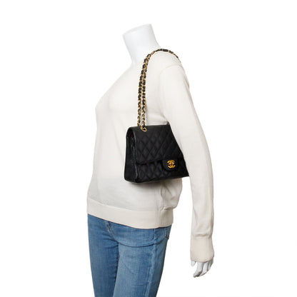 Chanel Black Quilted Caviar Leather Classic Medium Double Flap Bag