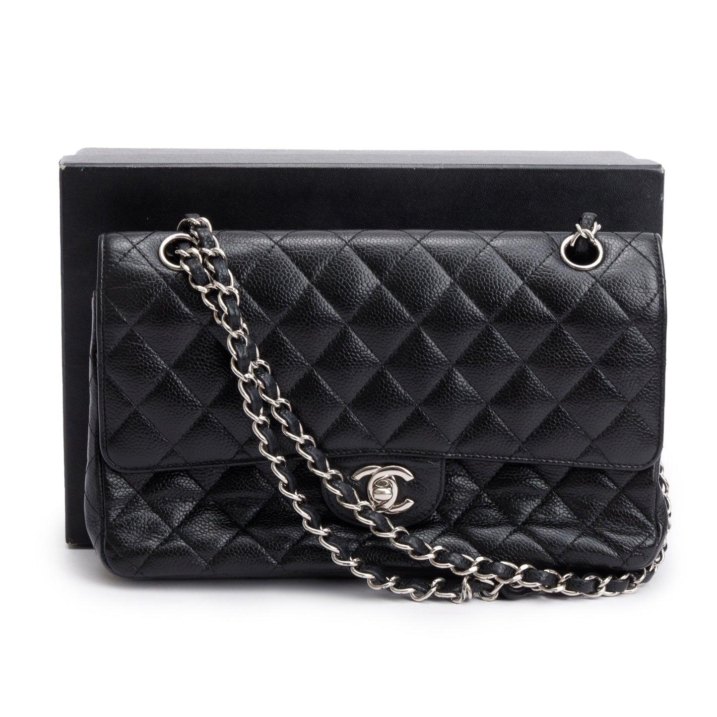 Chanel Black Quilted Caviar Leather Classic Medium Double Flap Bag