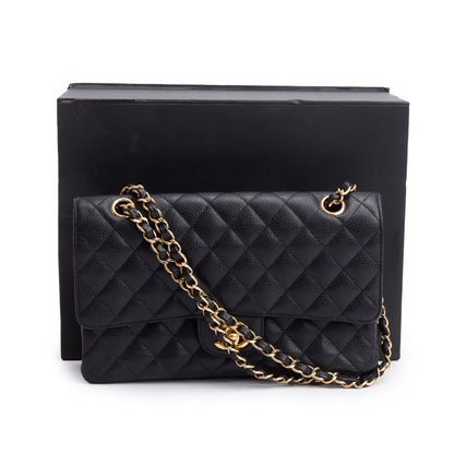 Chanel Black Quilted Caviar Leather Classic Medium Double Flap Bag