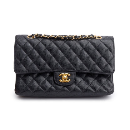 Chanel Black Quilted Caviar Leather Classic Medium Double Flap Bag