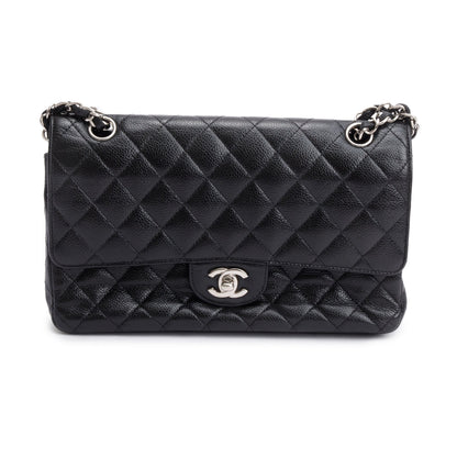 Chanel Black Quilted Caviar Leather Classic Medium Double Flap Bag
