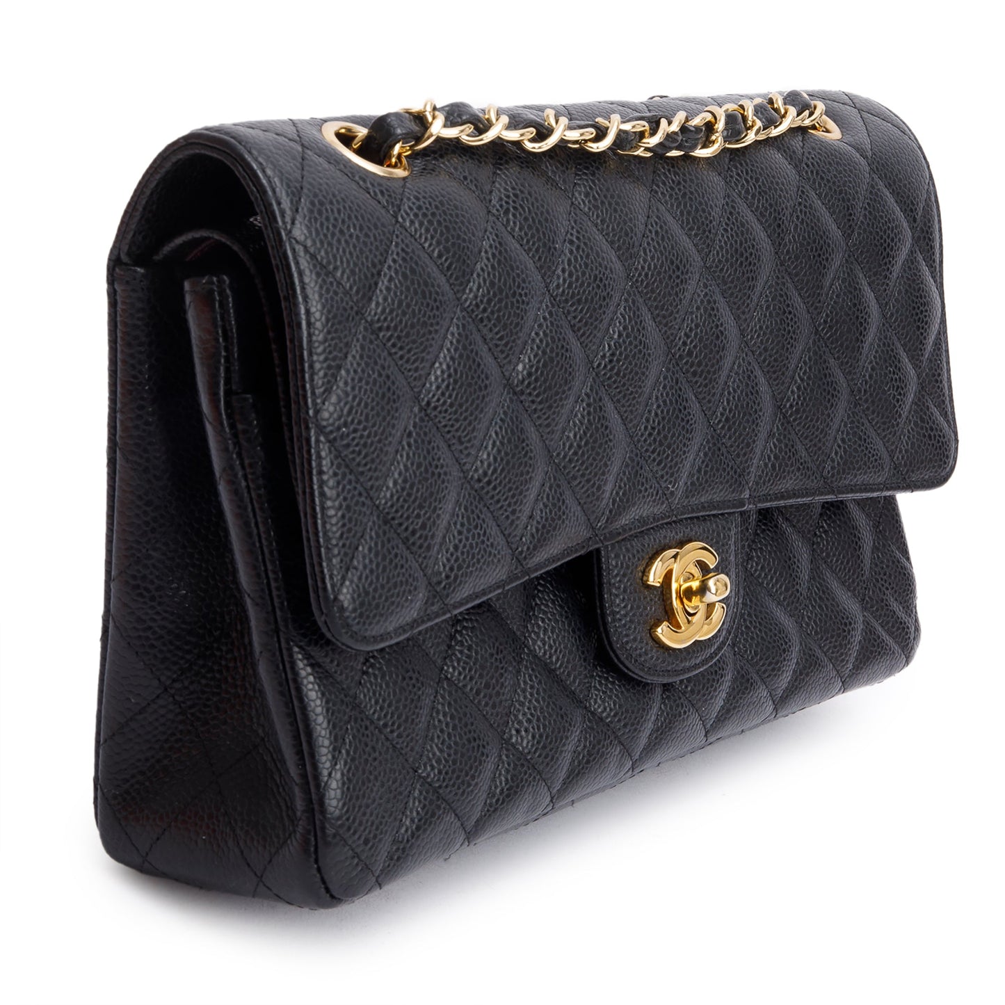 Chanel Black Quilted Caviar Leather Classic Medium Double Flap Bag
