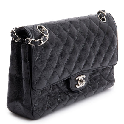 Chanel Black Quilted Caviar Leather Classic Medium Double Flap Bag