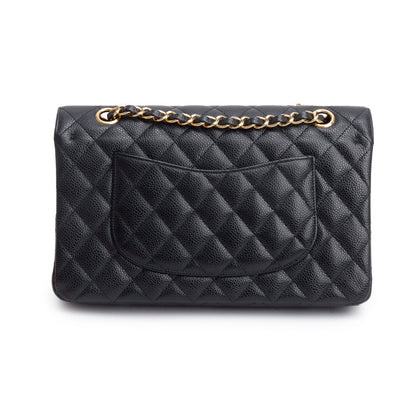 Chanel Black Quilted Caviar Leather Classic Medium Double Flap Bag
