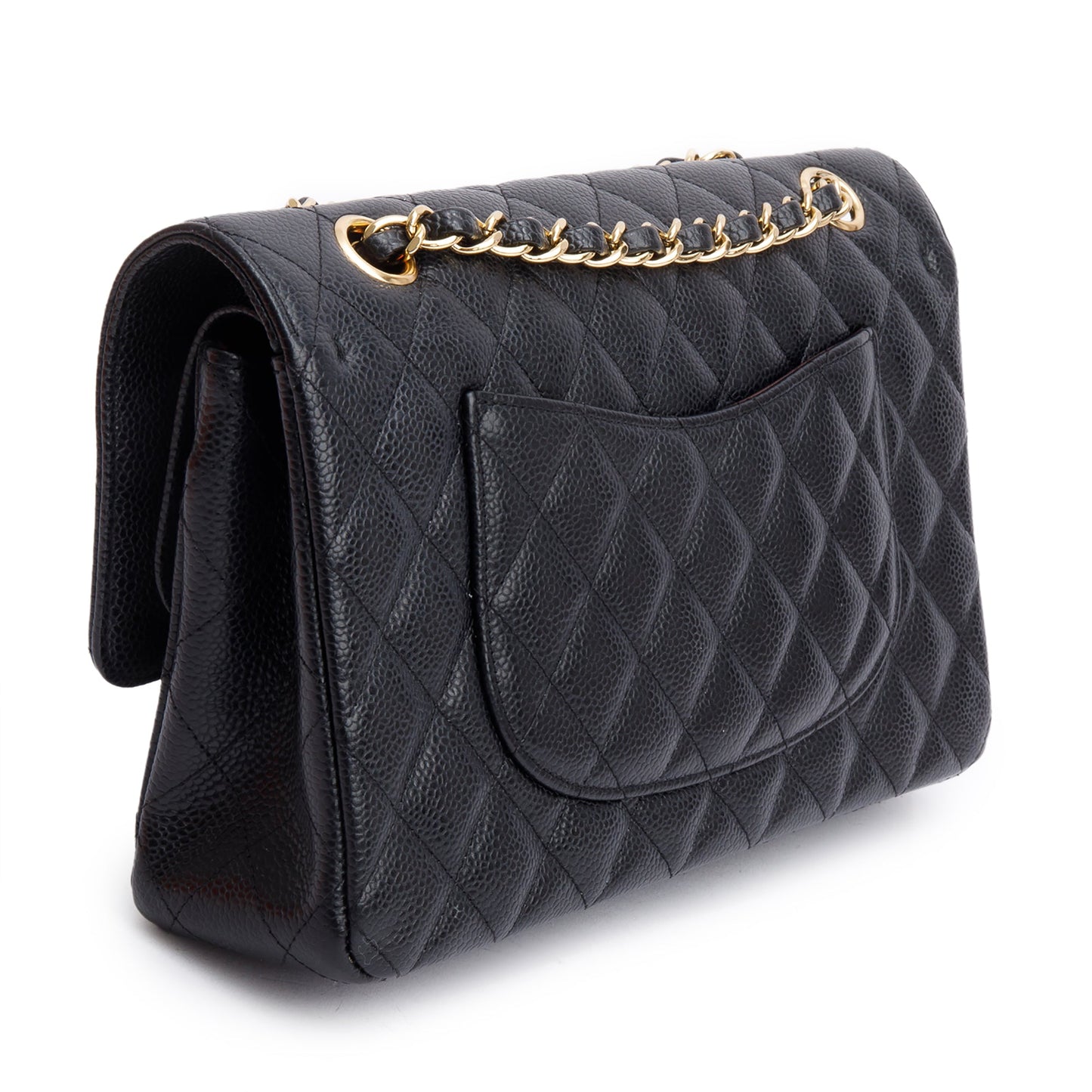 Chanel Black Quilted Caviar Leather Classic Medium Double Flap Bag