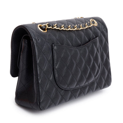 Chanel Black Quilted Caviar Leather Classic Medium Double Flap Bag