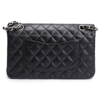 Chanel Black Quilted Caviar Leather Classic Medium Double Flap Bag