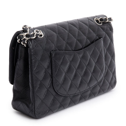 Chanel Black Quilted Caviar Leather Classic Medium Double Flap Bag
