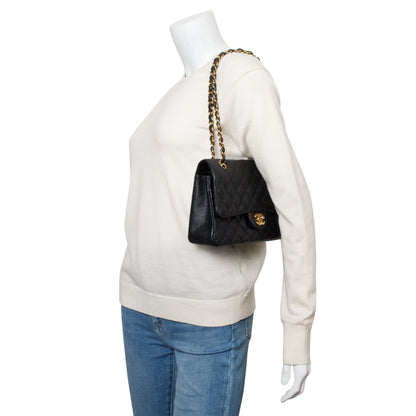 Chanel Black Quilted Caviar Leather Classic Medium Double Flap Bag