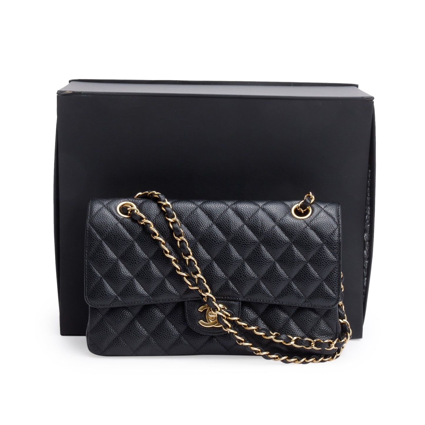 Chanel Black Quilted Caviar Leather Classic Medium Double Flap Bag
