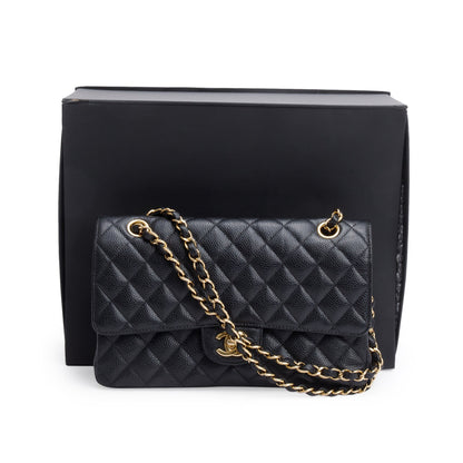 Chanel Black Quilted Caviar Leather Classic Medium Double Flap Bag