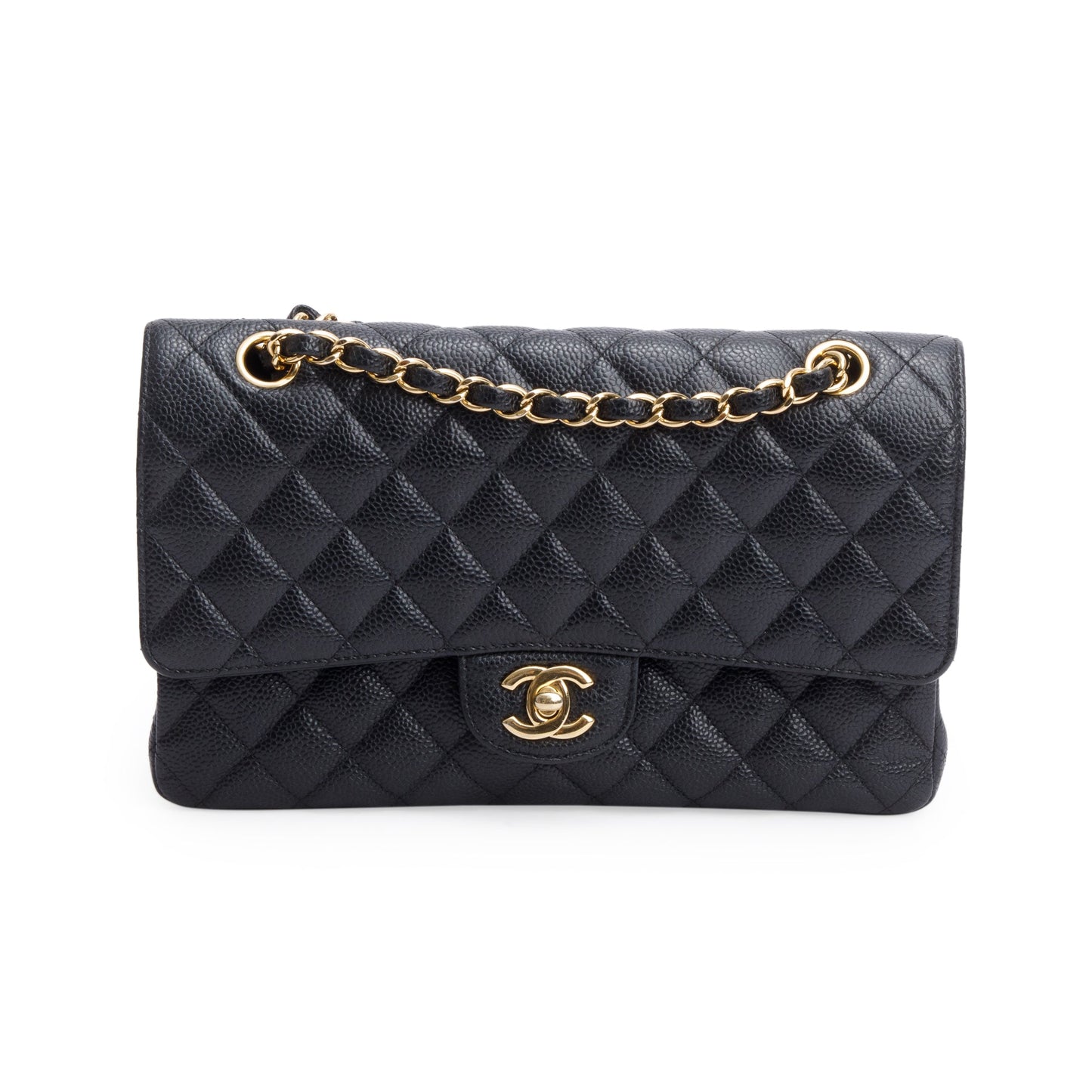 Chanel Black Quilted Caviar Leather Classic Medium Double Flap Bag