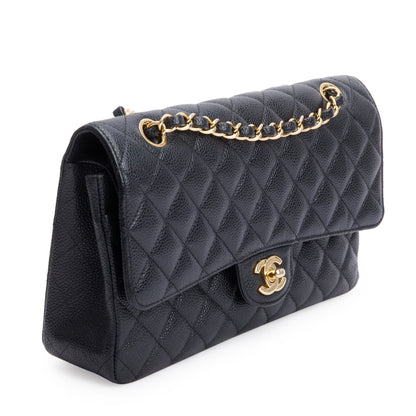 Chanel Black Quilted Caviar Leather Classic Medium Double Flap Bag