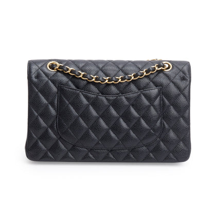 Chanel Black Quilted Caviar Leather Classic Medium Double Flap Bag