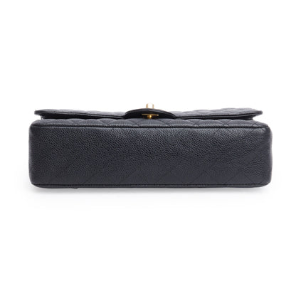 Chanel Black Quilted Caviar Leather Classic Medium Double Flap Bag
